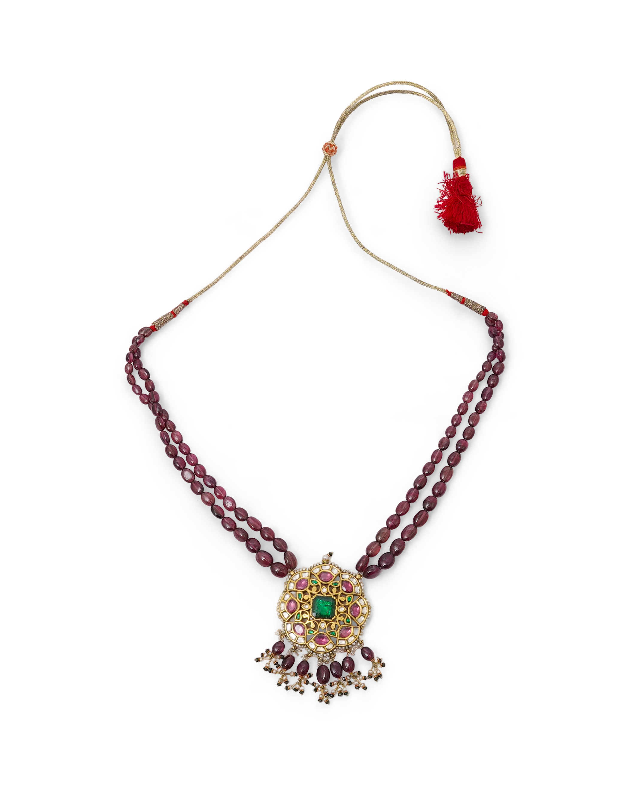 A tourmaline, emerald, seed pearl and diamond necklace, India, 20th century